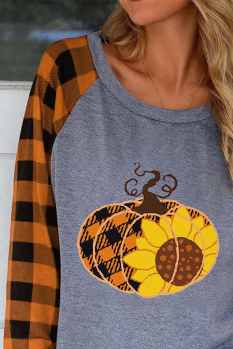 Women's T-shirts Plaid Pumpkin Print T-shirt