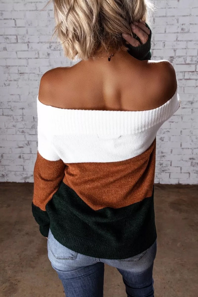 Dew Shoulder Striped Sweater