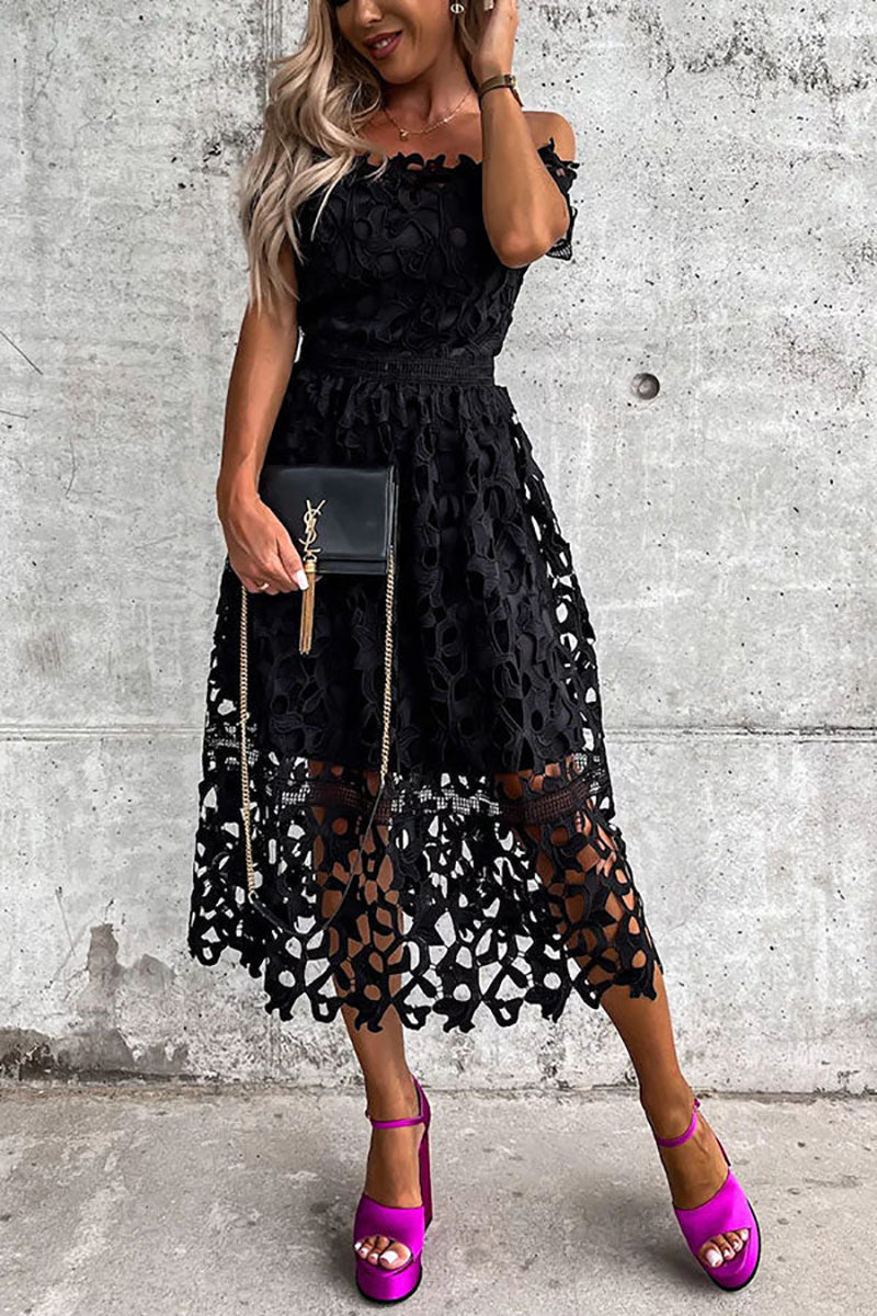 Off Shoulder Crochet Lace Prom Dress - Fashionpara