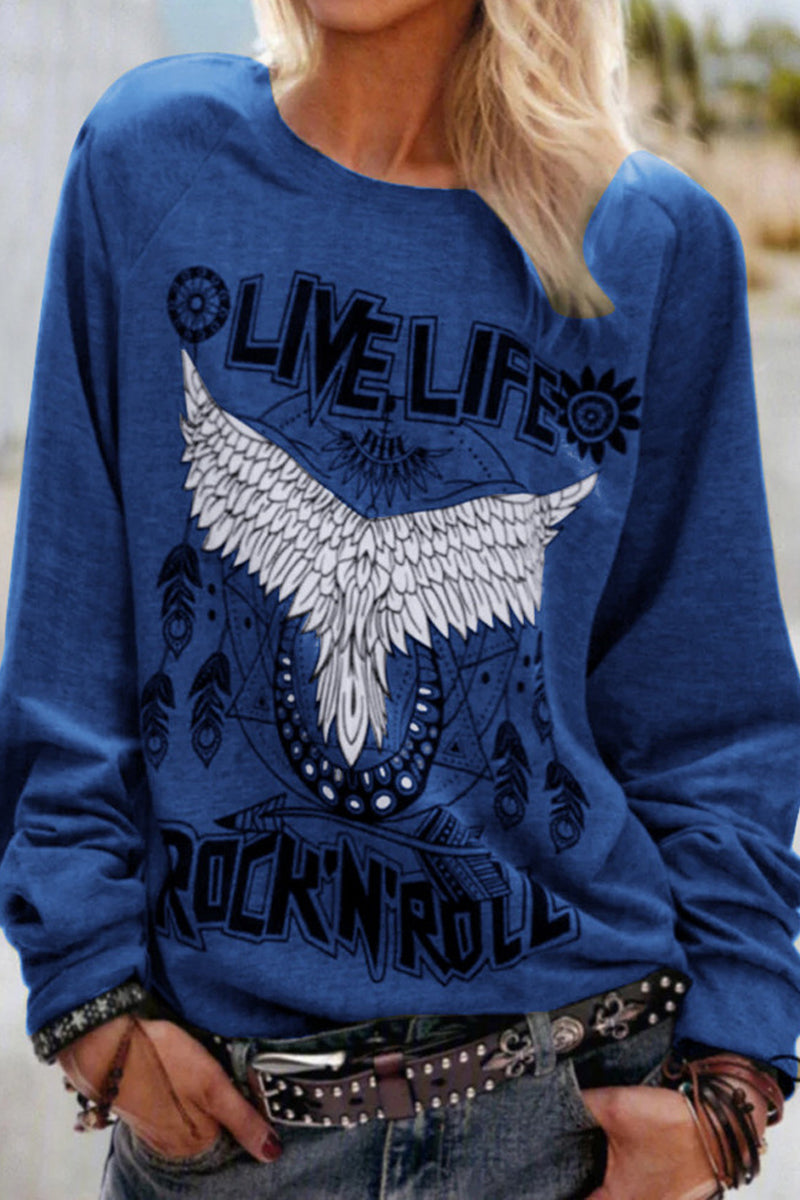 O Neck Eagle Print Sweatshirt (3 Colors)