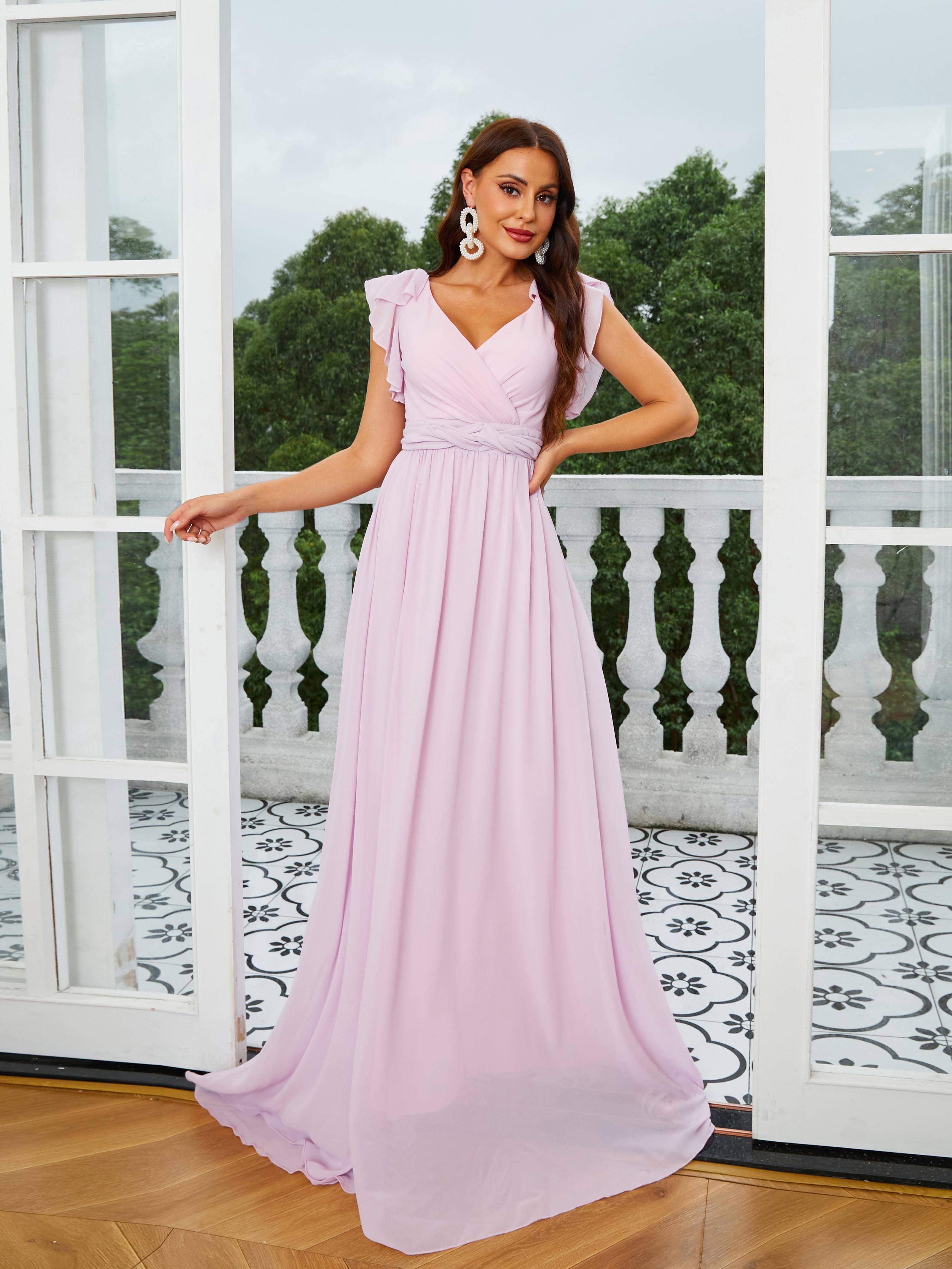 V-Neck Sleeveless Purple Bridesmaid Dress RM20947