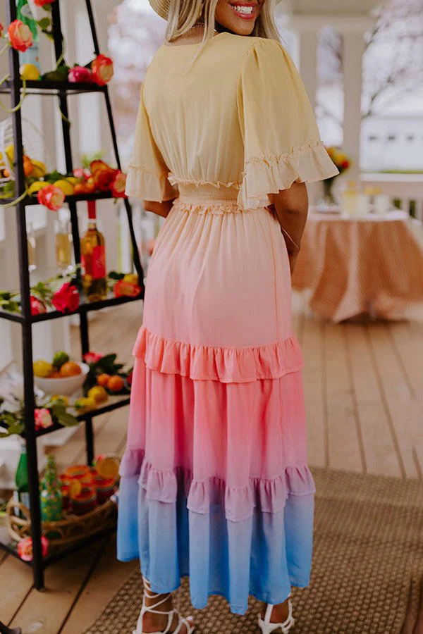 Ombre Sunset Ruffles Maxi Dress - Fashionpara