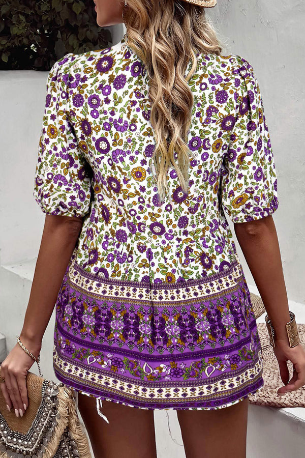 Bohemian Floral V Neck Casual Tops