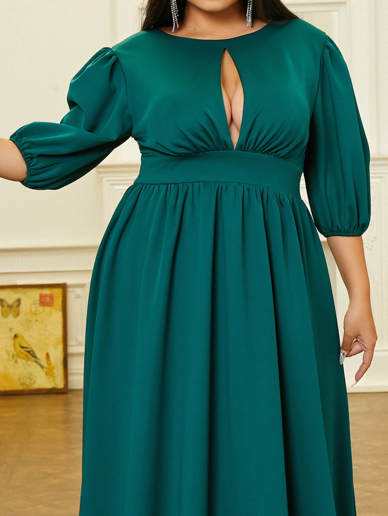 Plus Size Cutout Ballon Sleeve A-line Prom Dress PRM20986