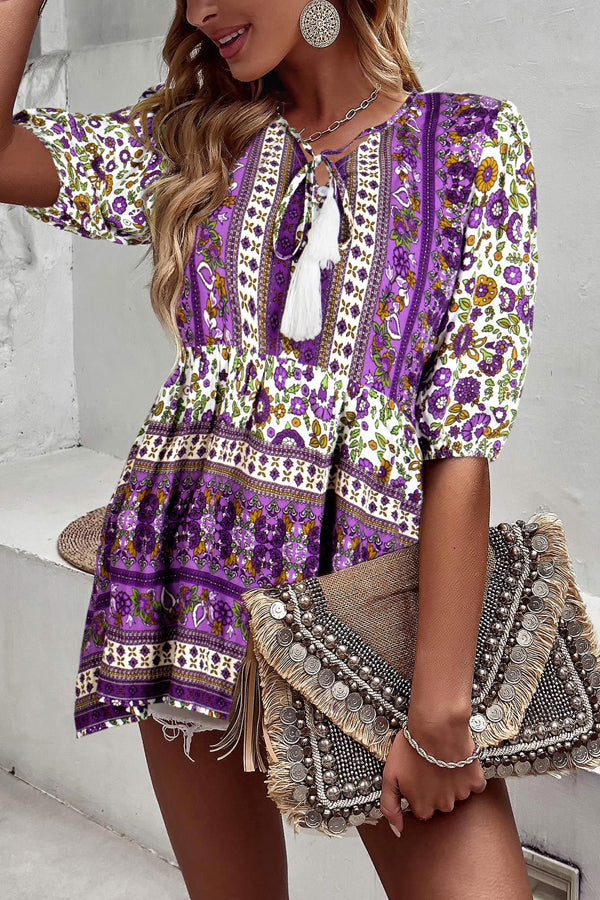 Bohemian Floral V Neck Casual Tops