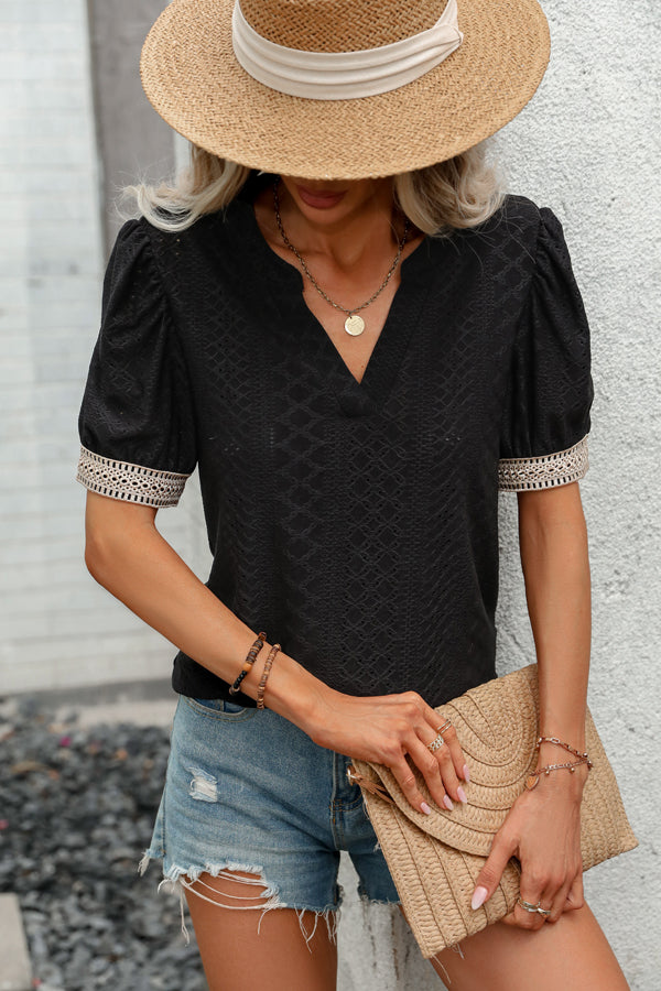 Solid Color Patchwork Short Sleeve Casual Tops