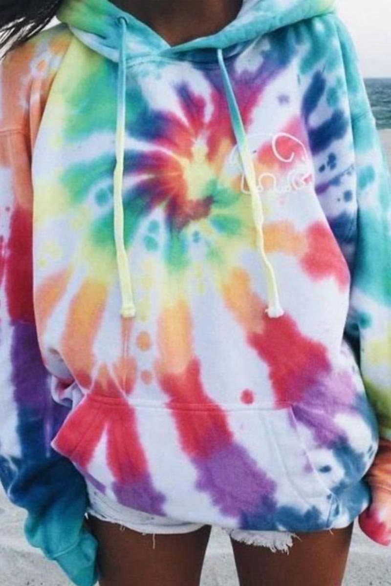 Elephant Tie-dye Print Multicolor Hoodie