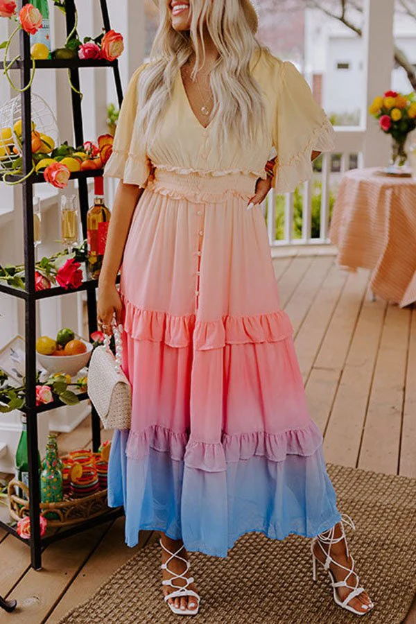 Ombre Sunset Ruffles Maxi Dress - Fashionpara