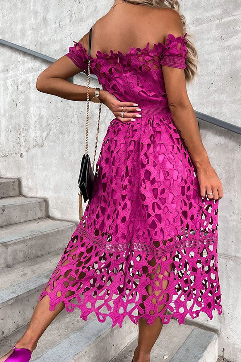 Off Shoulder Crochet Lace Prom Dress - Fashionpara