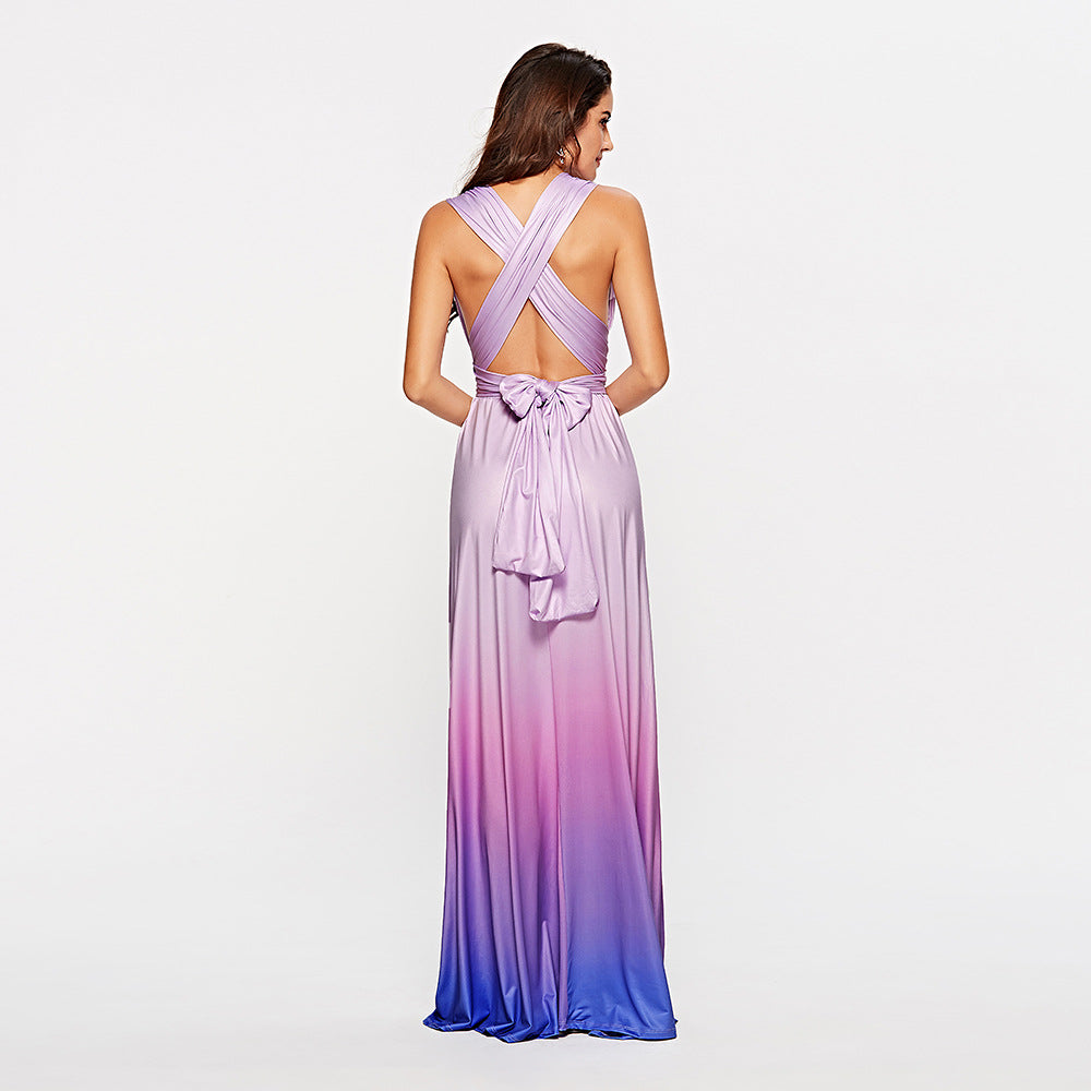 Sleeveless V-Neck Floor-Length Gradient - Fashionpara