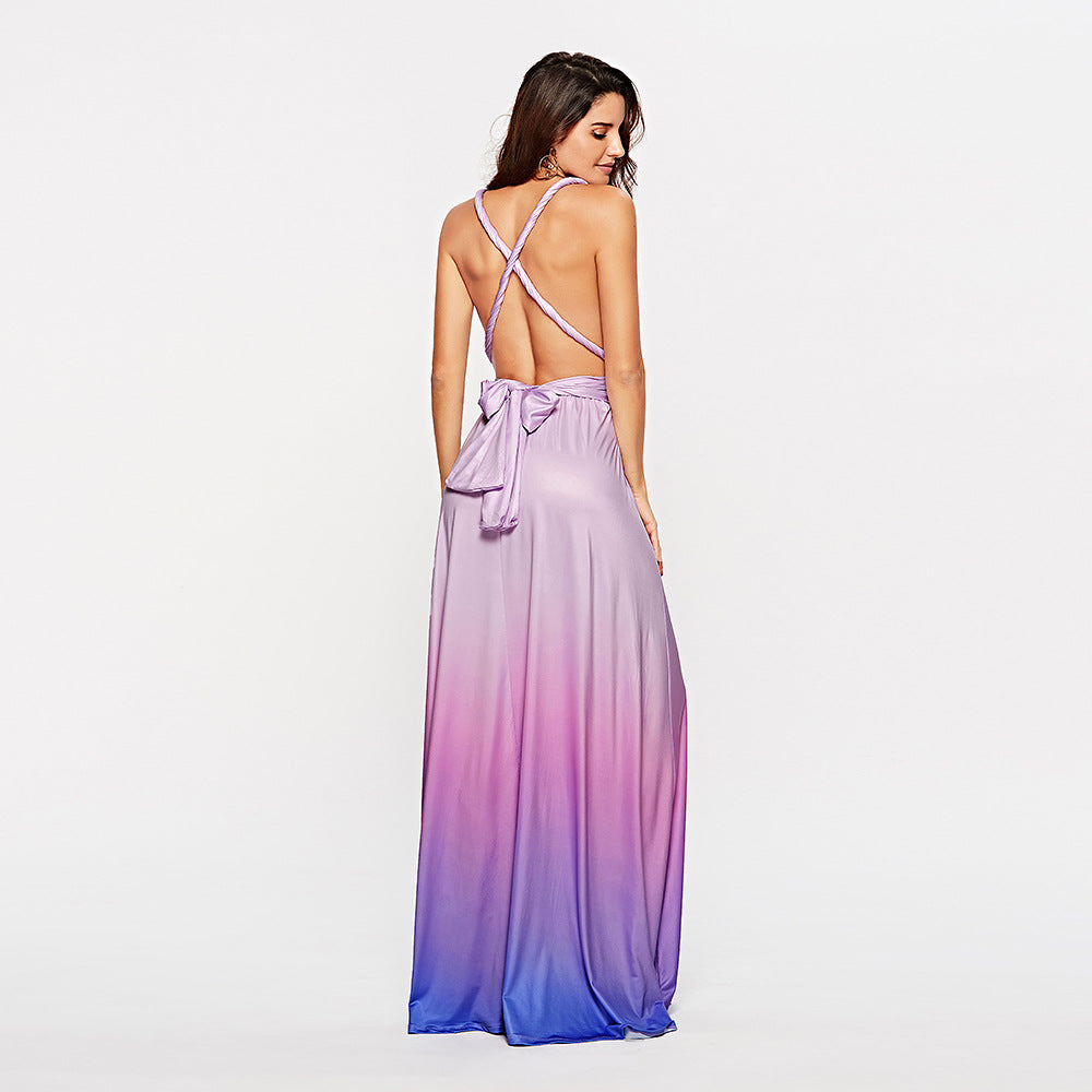 Sleeveless V-Neck Floor-Length Gradient - Fashionpara