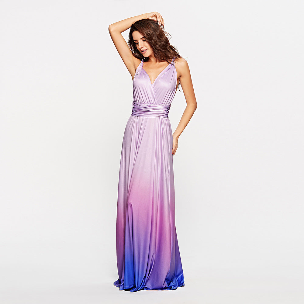 Sleeveless V-Neck Floor-Length Gradient - Fashionpara