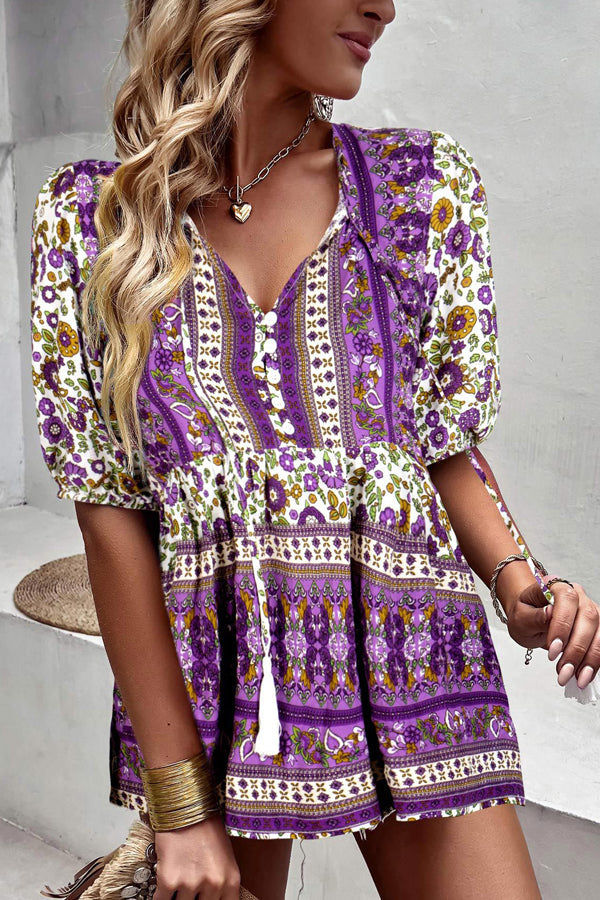 Bohemian Floral V Neck Casual Tops