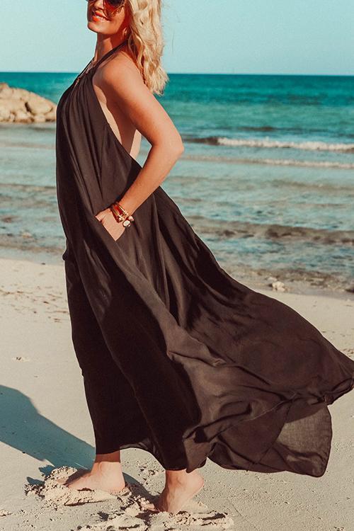 Hlater Neck Backless Maxi Dress - Fashionpara