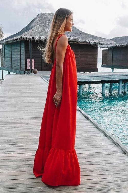 Ruffles Hem Slip Maxi Dress - Fashionpara