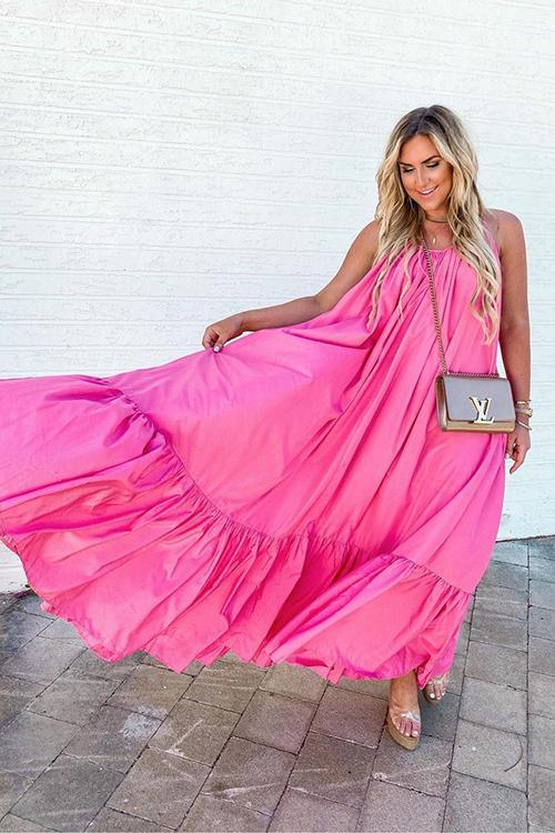 Ruffles Hem Slip Maxi Dress - Fashionpara