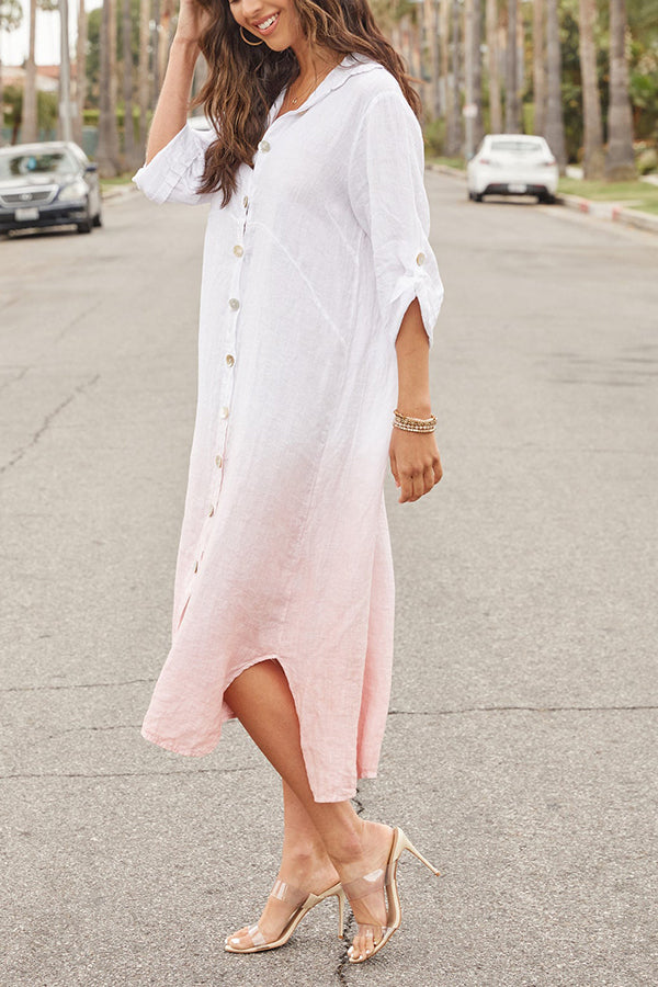 Gradient Turndown Collar Button Shirt Maxi Dress - Fashionpara