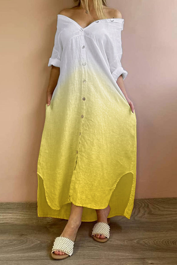 Gradient Turndown Collar Button Shirt Maxi Dress - Fashionpara