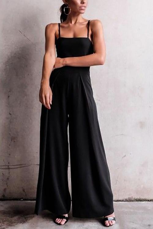 Wide Leg Strappy Solid Jumpsuits - Fashionpara