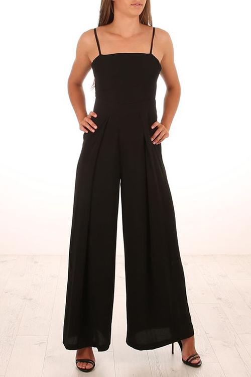 Wide Leg Strappy Solid Jumpsuits - Fashionpara