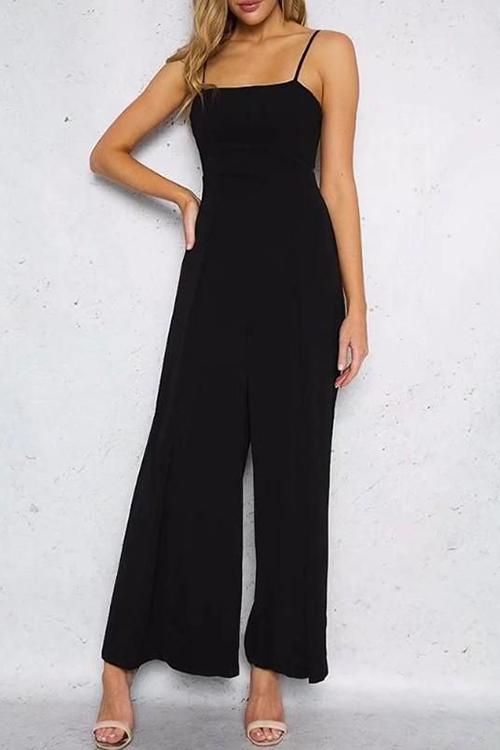 Wide Leg Strappy Solid Jumpsuits - Fashionpara