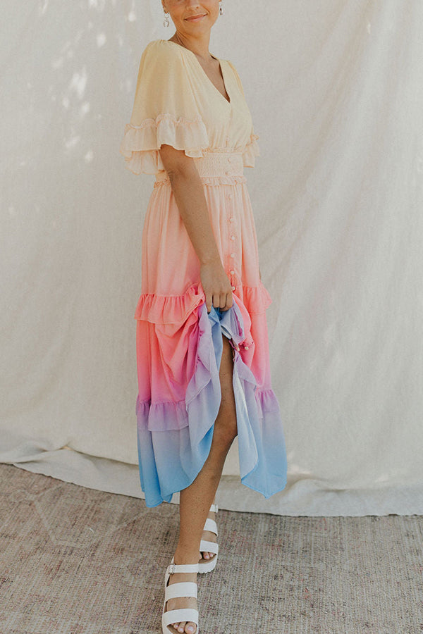 Ombre Sunset Ruffles Maxi Dress - Fashionpara