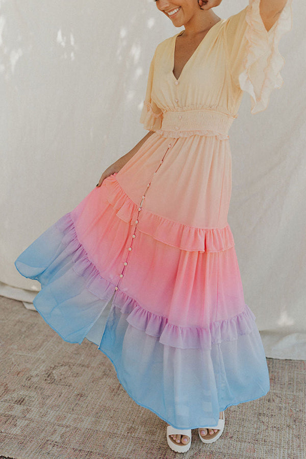 Ombre Sunset Ruffles Maxi Dress - Fashionpara