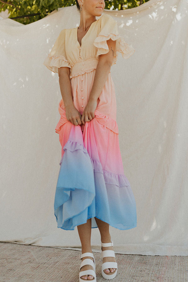 Ombre Sunset Ruffles Maxi Dress - Fashionpara