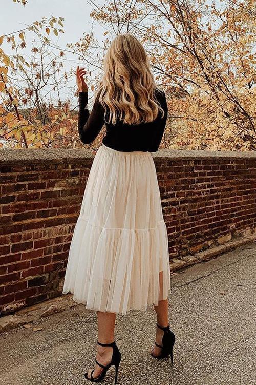 Patchwork Gauze Bubble Skirt - Fashionpara