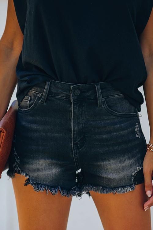 Ripped Raw Edge Denim Shorts - Fashionpara