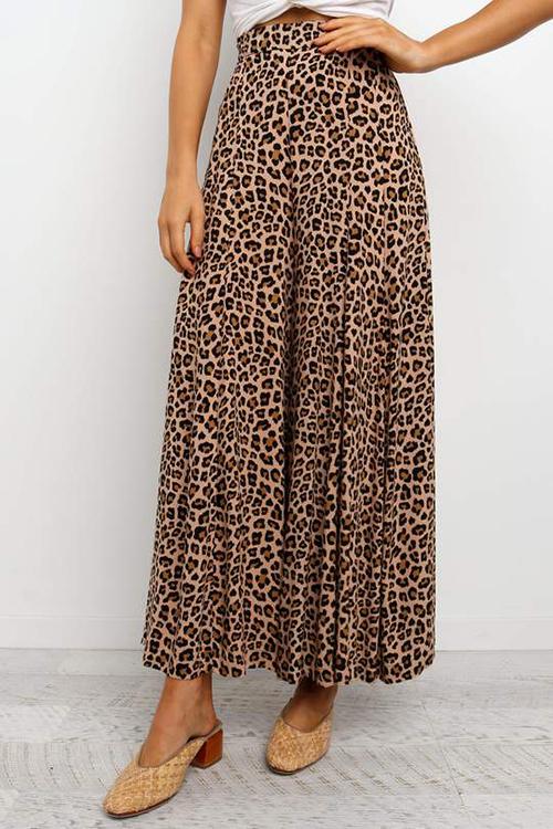 Leopard Print Wide Leg Pants - Fashionpara