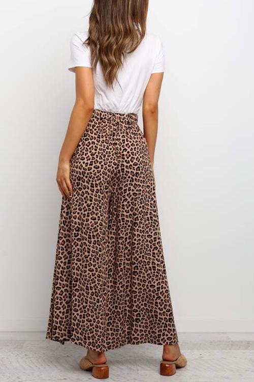 Leopard Print Wide Leg Pants - Fashionpara