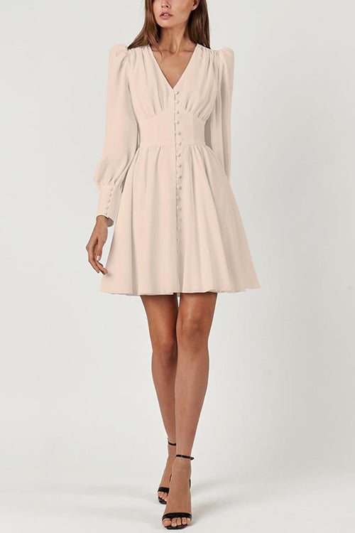 Cuff Buff Long Sleeve Button Dress - Fashionpara