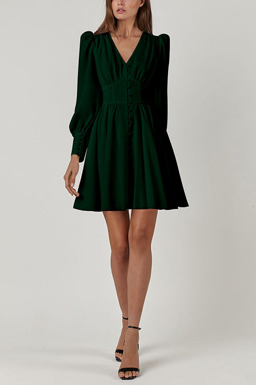 Cuff Buff Long Sleeve Button Dress - Fashionpara