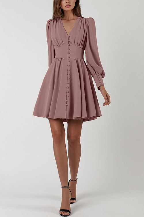 Cuff Buff Long Sleeve Button Dress - Fashionpara