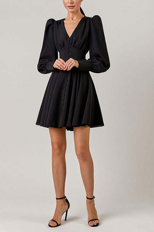 Cuff Buff Long Sleeve Button Dress - Fashionpara