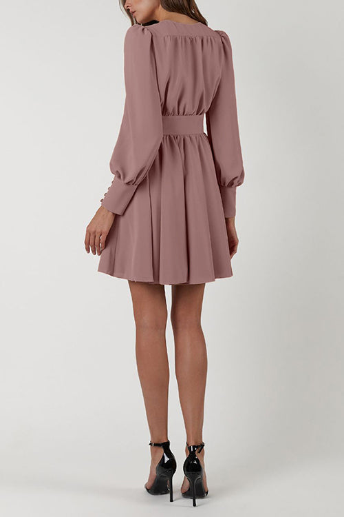 Cuff Buff Long Sleeve Button Dress - Fashionpara