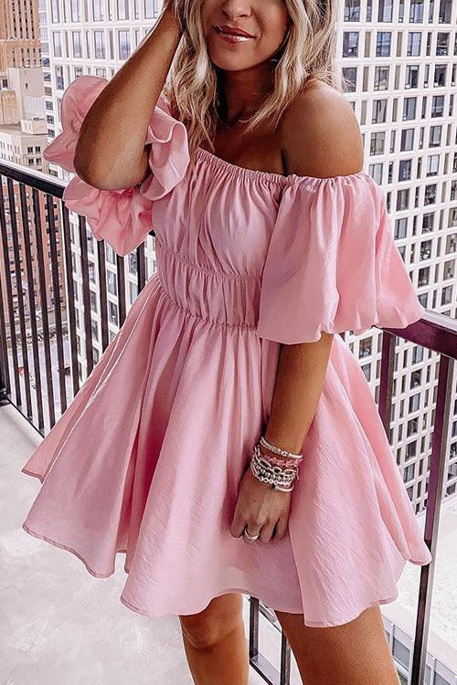 Off Shoulder Puff Sleeve Mini Dress - Fashionpara