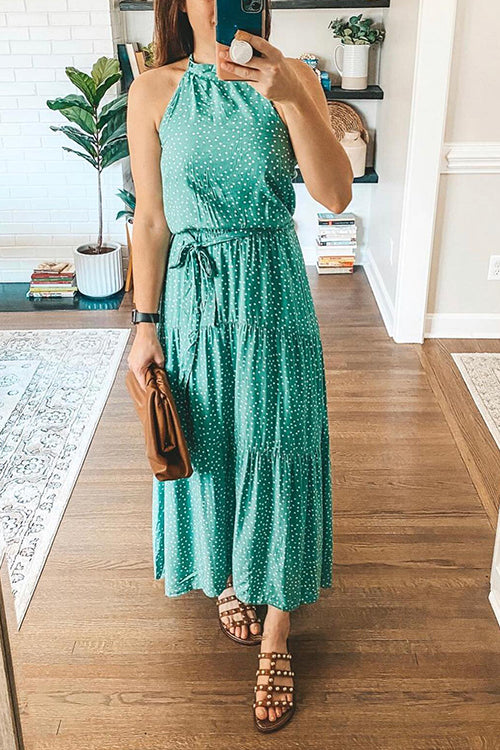 Print Belted Sleevelss Maxi Dress - Fashionpara