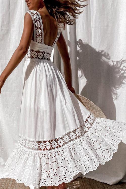 Lace Patchwork Sleeveless Maxi Dress - Fashionpara