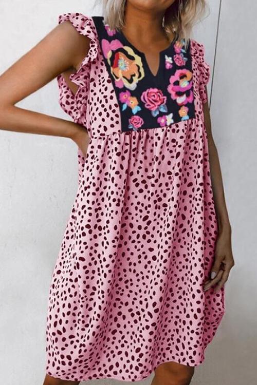 Floral Leopard Print Mini Dress - Fashionpara