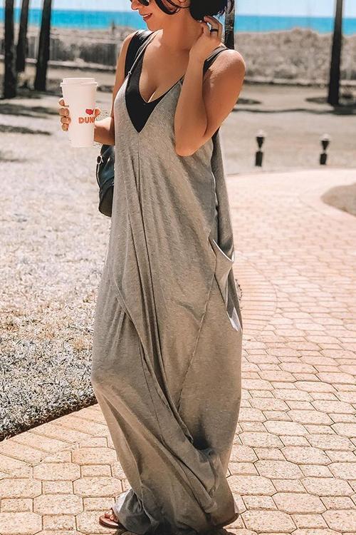 Deep V Neck Slip Maxi Dress - Fashionpara