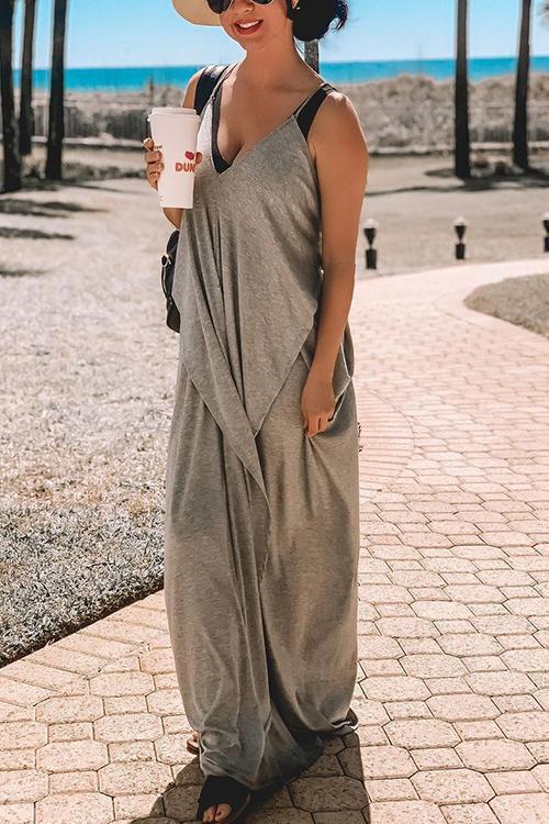 Deep V Neck Slip Maxi Dress - Fashionpara