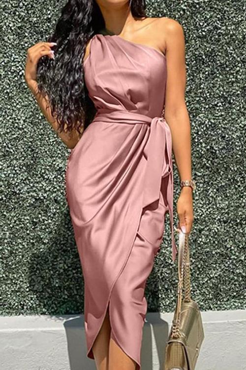 One Shoulder Slit Bleted Dress - Fashionpara