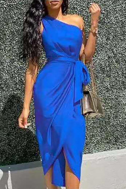 One Shoulder Slit Bleted Dress - Fashionpara