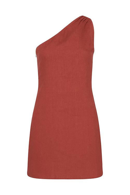 Minimalism One Shoulder Linen Mini Dress - Fashionpara