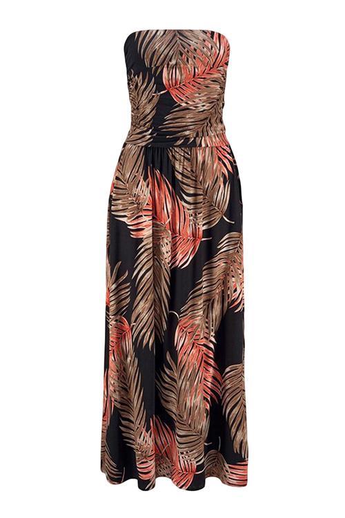 Print Strapless Pockets Maxi Dress - Fashionpara