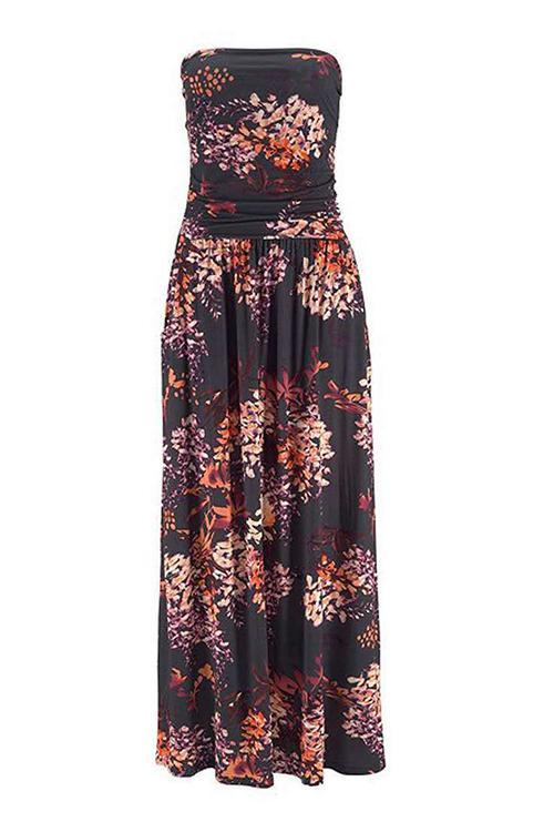 Print Strapless Pockets Maxi Dress - Fashionpara