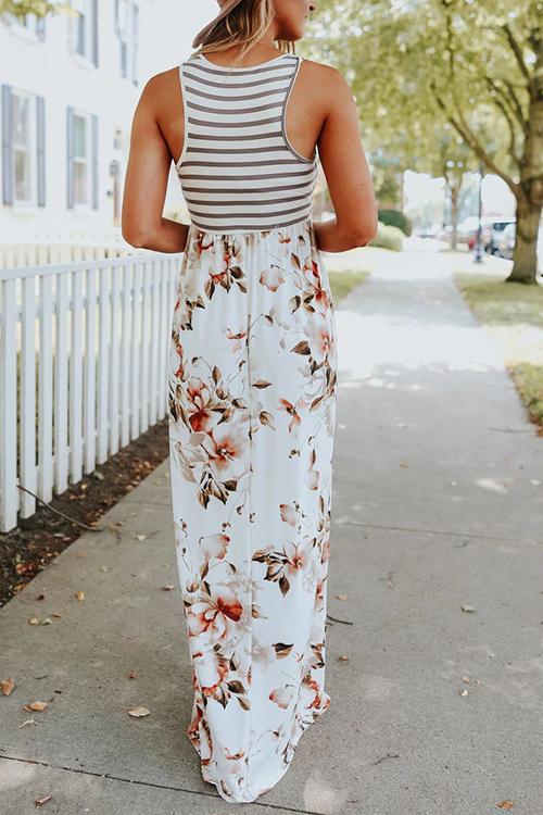 Floral Print Pocket Sleeveless Maxi Dress - Fashionpara