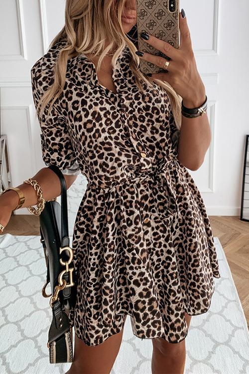 Animal Print Belted Mini Dress - Fashionpara